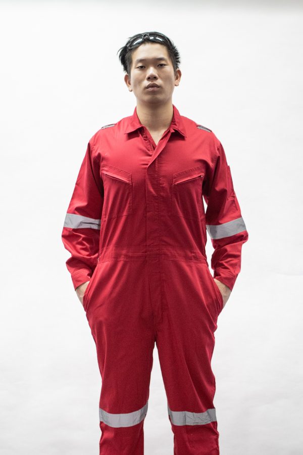 red uniform front view with hands in pockets