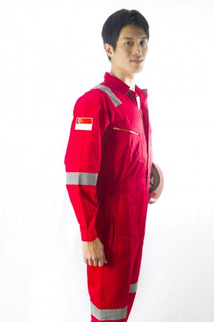 red coverall side view
