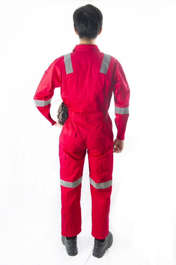 red coverall back look